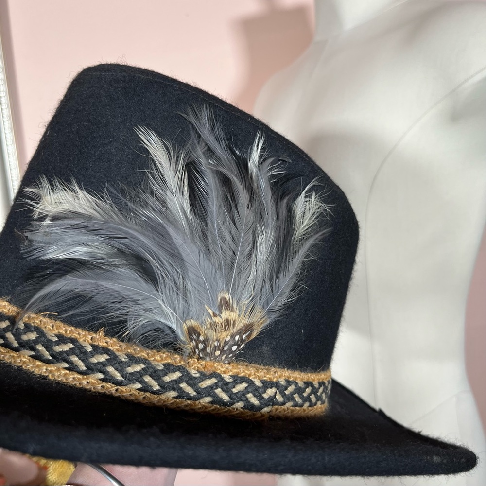 Vintage Black Felt Double Feather Western Cowboy Hat eclectic grandpa festival - Picture 7 of 17